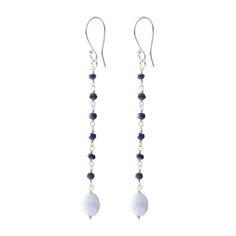 AW26530 - Blooming Lapis Lazuli Blue Lace Agate Silver earrings