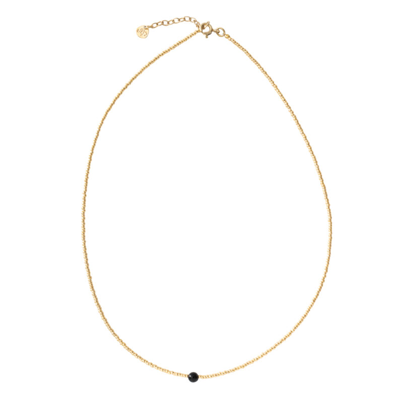 BL24380_2 - Flora Black Onyx Gold Necklace zwarte onyx ketting