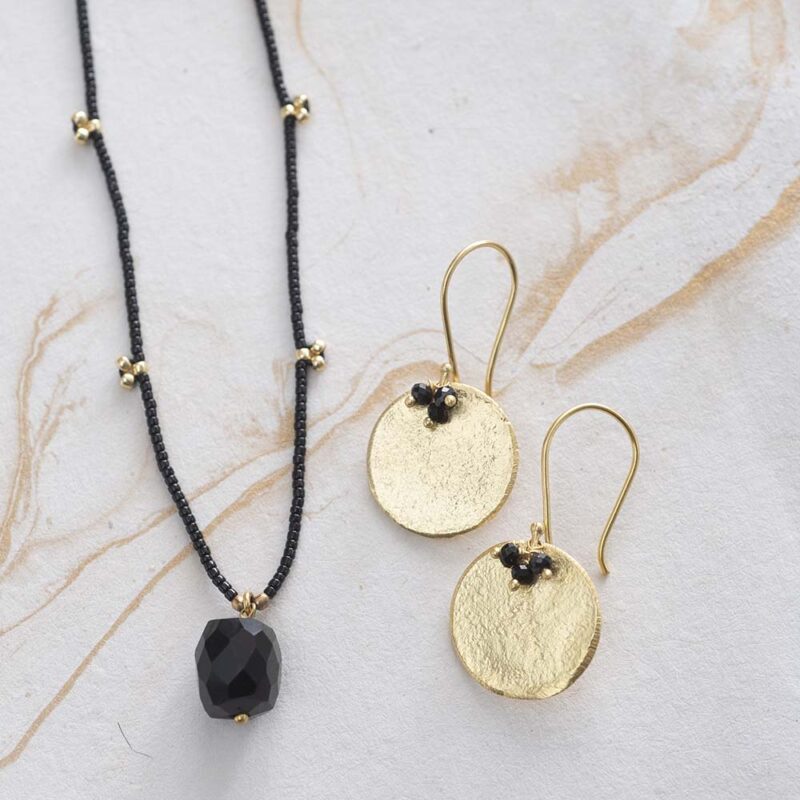 precious black onyx gold earrings